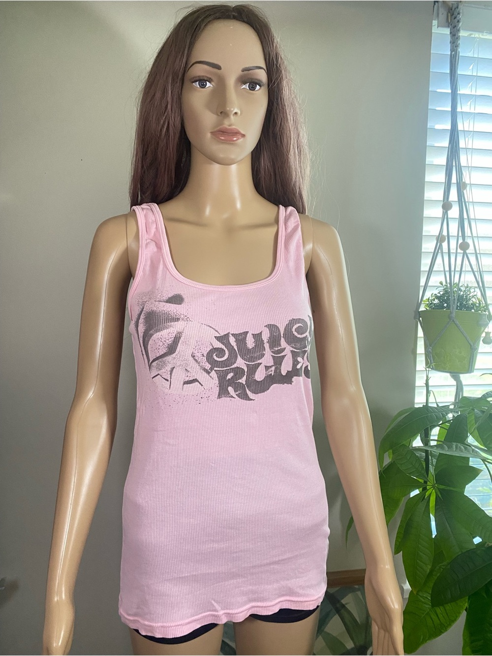 Juicy couture Pink Graphic Tank Top long line Women's Casual Scoop Neck vintage